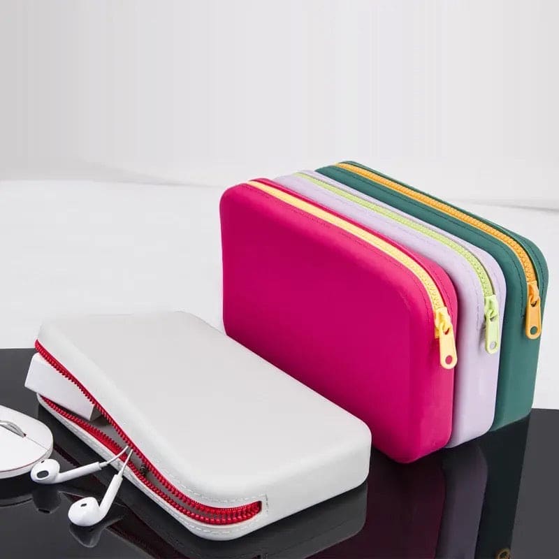 Silicone Travel Cosmetics Pouch, Square Silicone Storage Bag, Multifunctional Zipper Storage Bag, Portable Digital Waterproof Organizer Silicone Travel Cosmetics Pouch, Square Silicone Storage Bag, Multifunctional Zipper Storage Bag, Portable Digital Waterproof Organizer